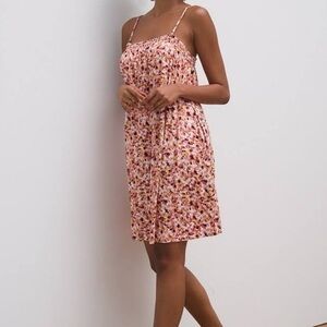Soma Soft Jersey Flowy Floral Short Dress Pink/Yellow Shelf Bra Size M Soma Wknd